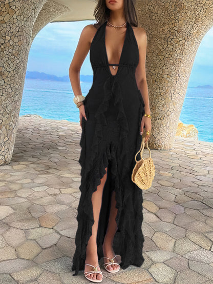 Halter Neck Ruffle Maxi Summer Dress