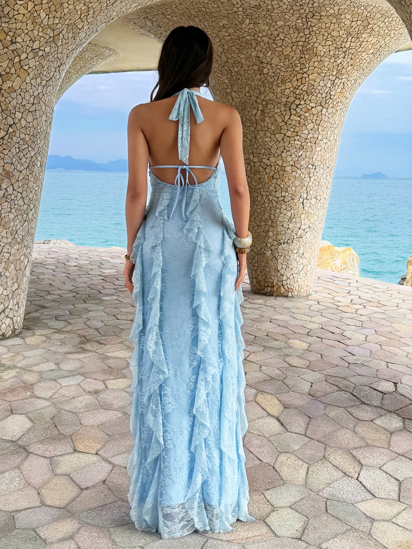 Halter Neck Ruffle Maxi Summer Dress