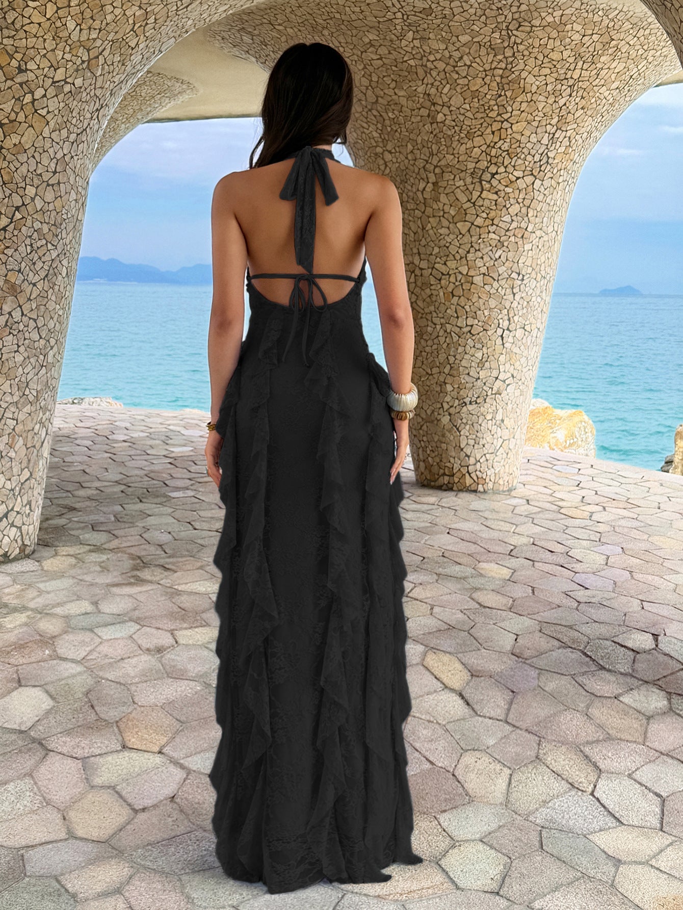 Halter Neck Ruffle Maxi Summer Dress