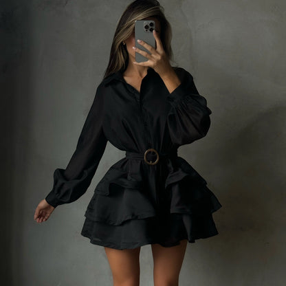 Button Front Ruffle Mini Dress