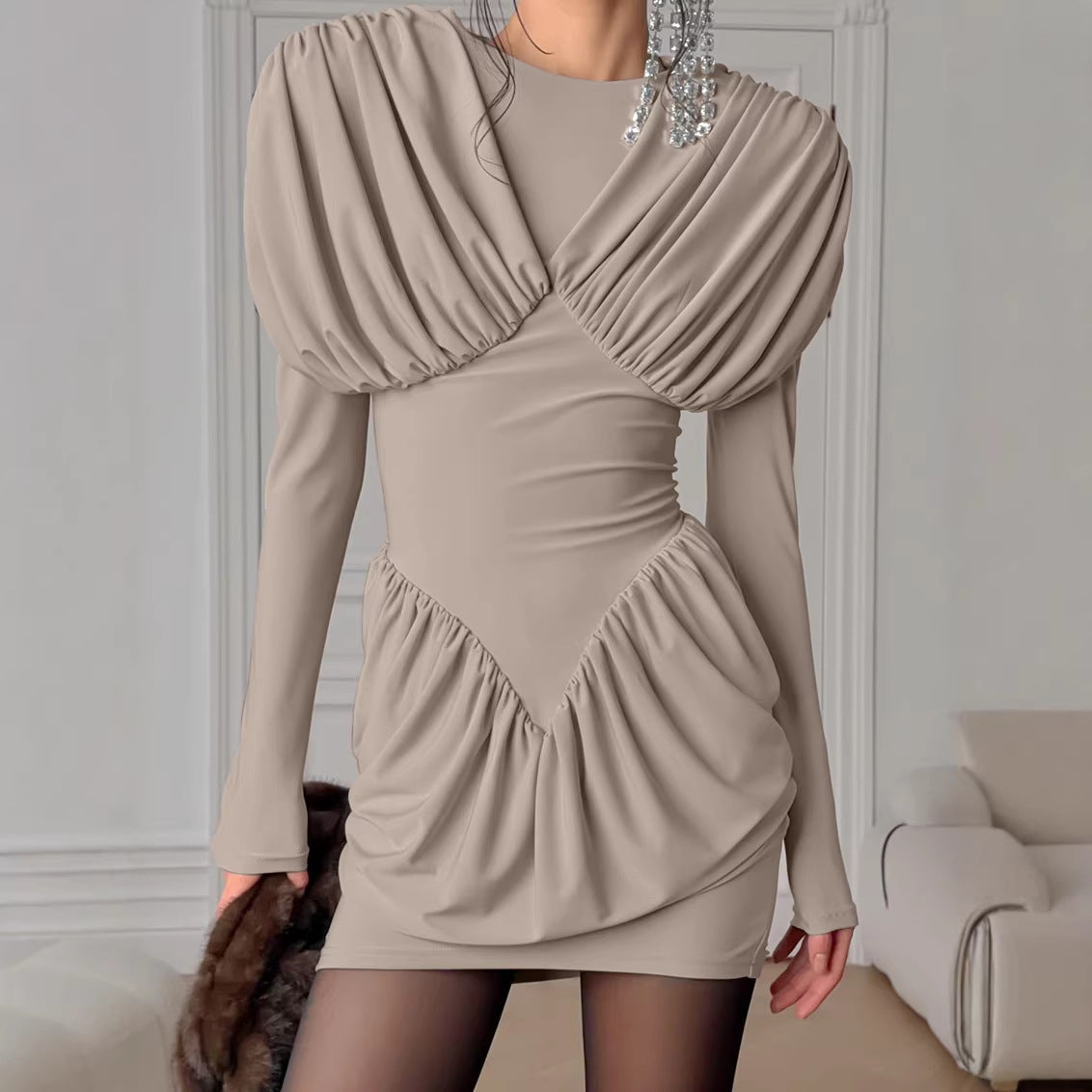 Elegant Draped Mini Occasion Dress