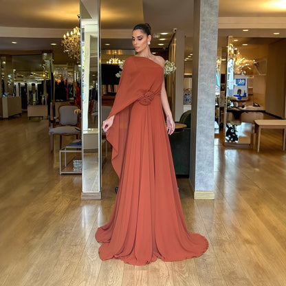 One Shoulder Draped Evening Maxi Dress