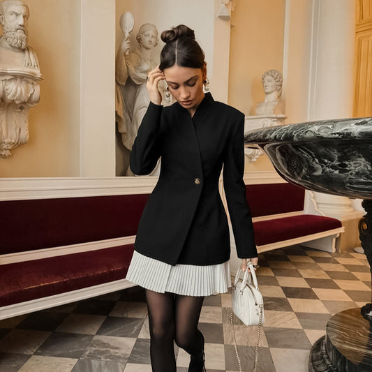 Pleated Hem Blazer Mini Dress